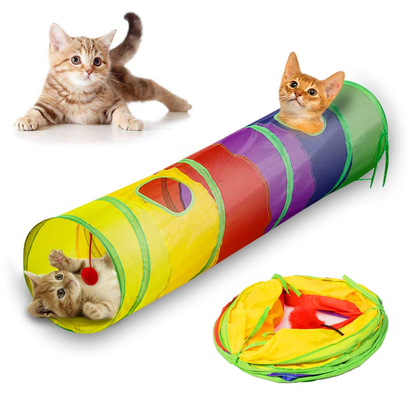 Andiker Cat tunnel, Pet Tunnel Tube Collapsible Toy Indoor Outdoor Toys for Puzzle Exercising Hiding Training and Running with Fun Ball and 2 Holes (Colorful) Colorful - PawsPlanet Australia