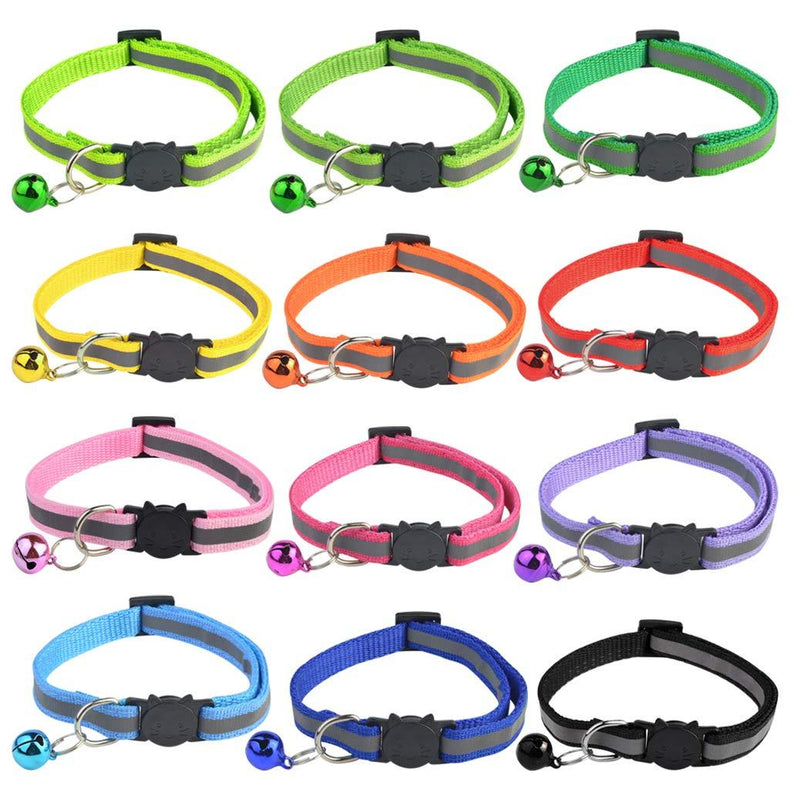 mifengdaer 12pcs Reflective Cat Collars, Cat Breakaway Collar Safe Quick Release Cat Collar with Bell Outdoor Indoor Cat Collar Set Small Adjustable Safety Strap for Small Animal, 18-31cm 12Colors - PawsPlanet Australia