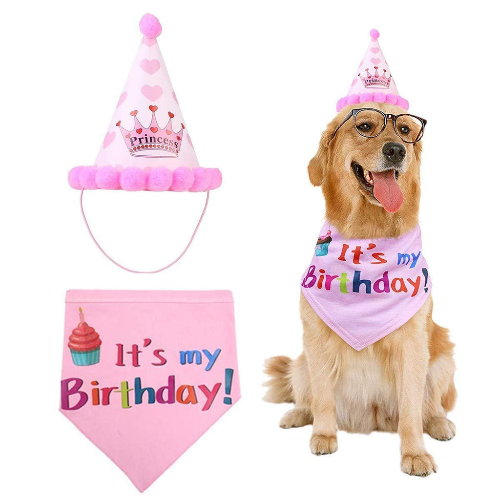 Yababllj Dog Birthday Bandana Pet Birthday Scarfs and Birthday Party Hat Pet Birthday Gift Decorations Set- Pink - PawsPlanet Australia
