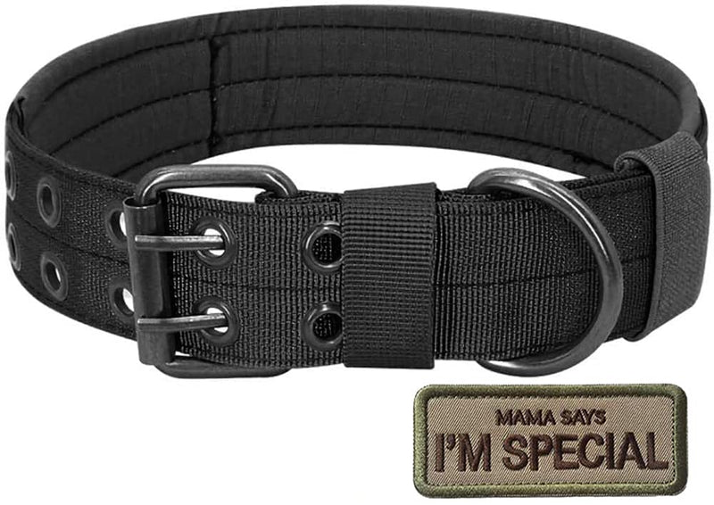 S.Lux Tactical Dog Collars, Nylon Military Adjustable Dog Collar with Metal D Ring Buckle for Dog Training - Pet Classic Solid Color Collection Martingale Collars (Black, L) Black - PawsPlanet Australia