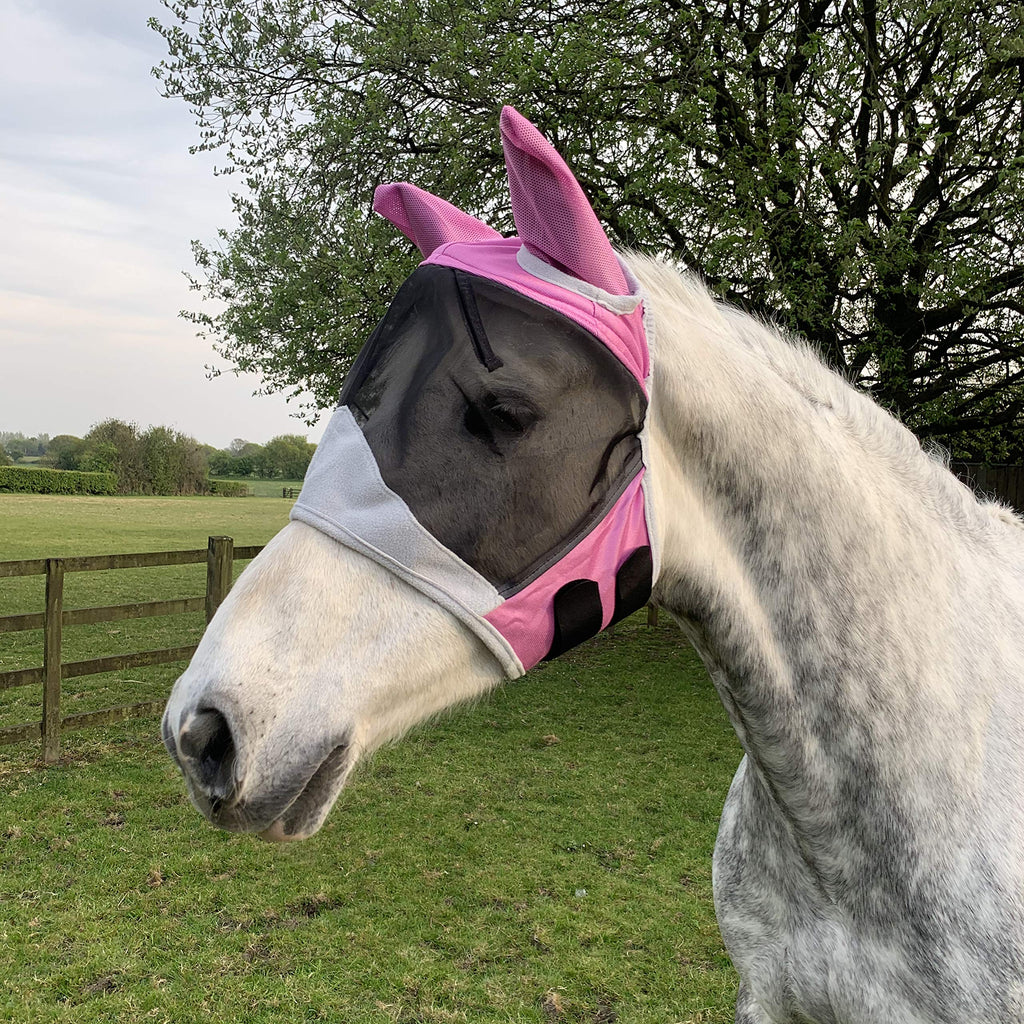 Shires Fine Mesh Mask with Ears - Exclusive-Pink-Full - PawsPlanet Australia