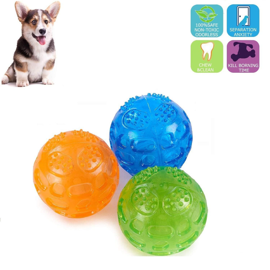Dog Toy Ball,Dog Ball Durable Pet Chew/Squeaky Toy/Waterproof/ Bouncy/Rubber--Orange,Blue,Green(3 Pack) - PawsPlanet Australia