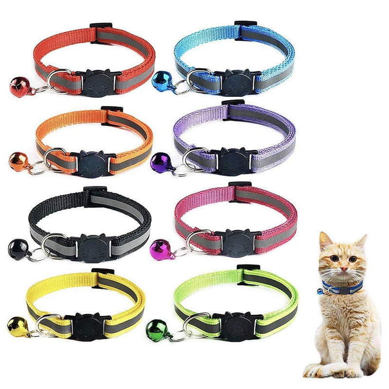 BETOY 8 pcs Cat Collar and Bell With Safety Quick Release Break Away Buckle, Suitable and Adjustable To Fit All Domestic Cats And Larger Kittens,Reflective Design Pet Collars - PawsPlanet Australia
