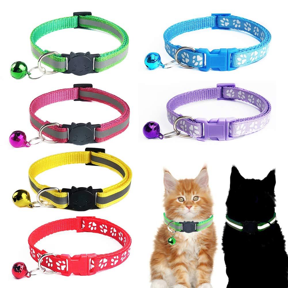 Reflective Cat Collar, 2 Styles Cat Safety Collars Black Cat Head White Foot Prints Cats Collar with Bell for Cats Small Dogs Adjustable 19-32cm/7-12inch - PawsPlanet Australia