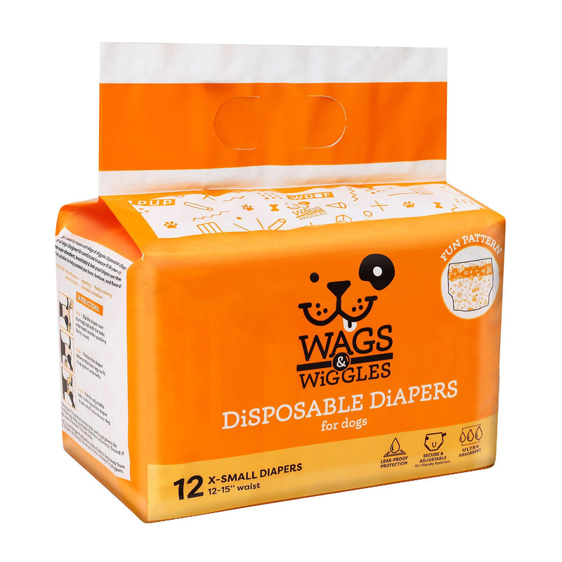 Wags & Wiggles Female Dog Diapers and Male Dog Wraps | Disposable Female Dog Diapers and Disposable Male Dog Wraps | Super Absorbent Dog Diapers Available in a Variety of Sizes X-Small - PawsPlanet Australia