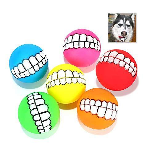 Funny Dog Teeth,6 Pack Funny with Teeth Pattern Squeaky Sound Chew Toy Smile Dog Ball for Small Cats/Dogs/Interactive Pet(Random Color) - PawsPlanet Australia
