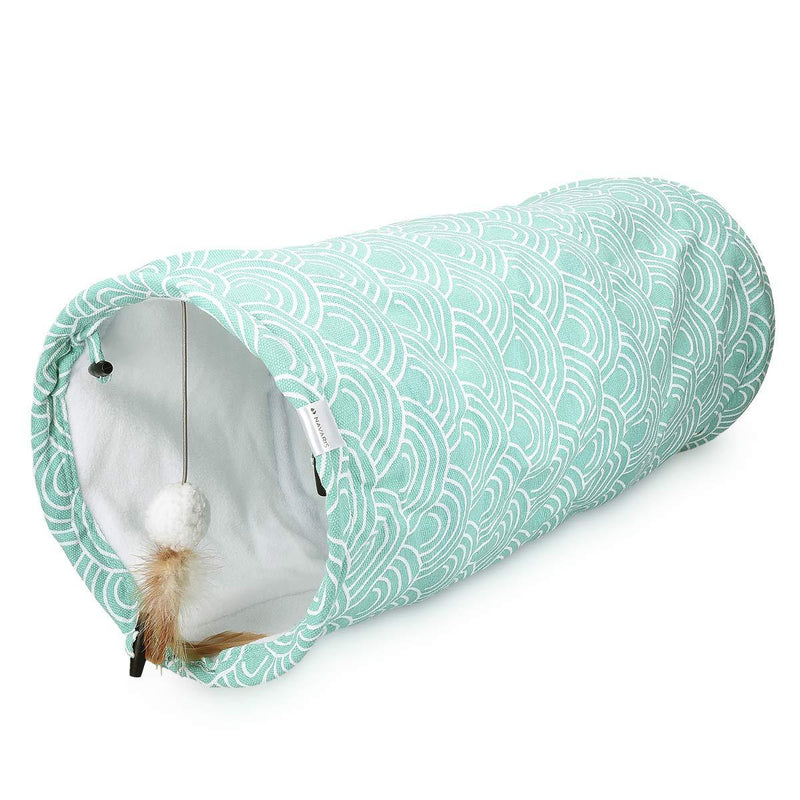 Navaris Cat Tunnel Toy - Indoor and Outdoor Hideout Tube with Ball Toy - Pet Play Tunnel for Cats, Kittens, Rabbits with Soft Fleece and Print Design Turquoise - PawsPlanet Australia