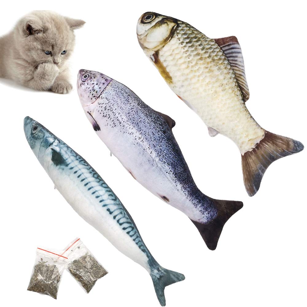 Cat Toys 3Pcs 30cm/12” Refillable Catnip Fish Toys for Cats Kittens Dogs Pet Cat Playing Chewing Teeth Cleaning Fish Toy Zippered Pillow with Catnip Teeth Grinding Plush Cat Toys 3 pack Refillable - PawsPlanet Australia