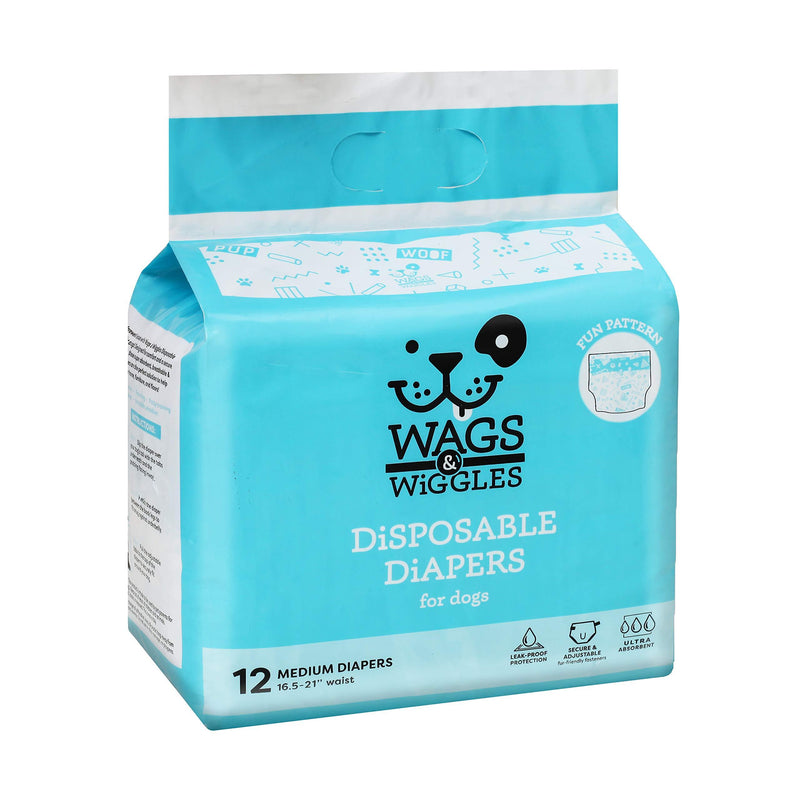 Wags & Wiggles Female Dog Diapers | Doggie Diapers for Female Dogs | Medium Dog Diapers, 16.5"-21" Waist - 12 Pack M FFP11237UK - PawsPlanet Australia