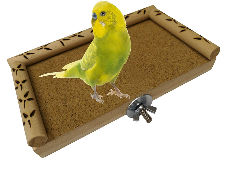IW Designs Bird platform stand perch cage accessory - natural wood, dowling perimeter with burn in footstep pattern, bolt, washer and grit mat provided. An essential cage accessory! - PawsPlanet Australia