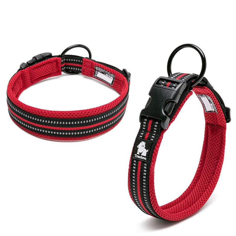 Kismaple Cosy Soft Padded Reflective Dog Collar Adjustable Small Dogs Puppy Collar Breathable Light-Weight Outdoor Adventure Traning Comfortable Pet Collars (S (35-40cm), Red) S (35-40cm) - PawsPlanet Australia