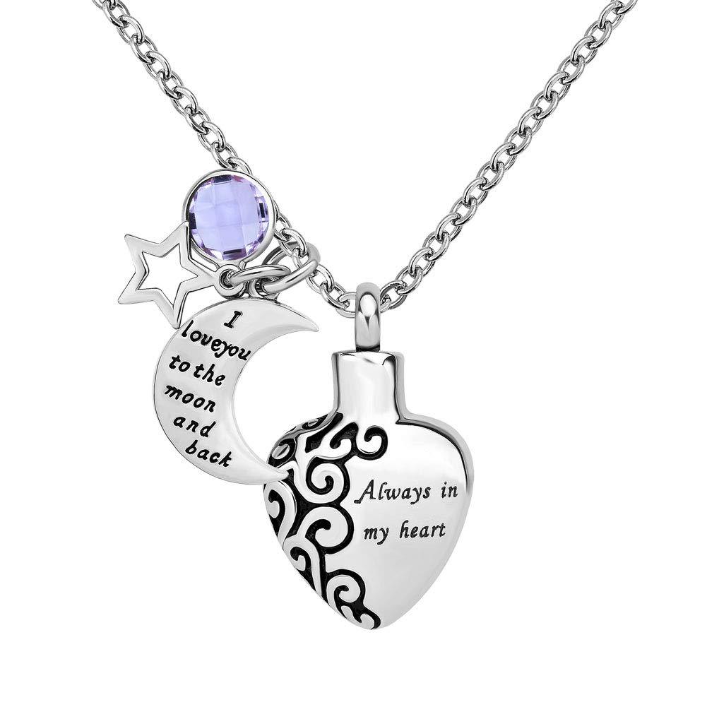 Cherris Jewellery Love Always in My Heart Ashes Holder Urn Necklace for Pet Human Cremation Jewelry Keepsake Memorial (Jun-purple) - PawsPlanet Australia
