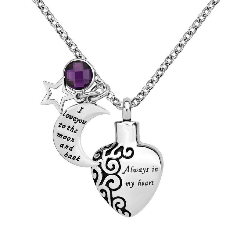 Cherris Jewellery Love Always in My Heart Ashes Holder Urn Necklace for Pet Human Cremation Jewelry Keepsake Memorial (Feb-purple) - PawsPlanet Australia