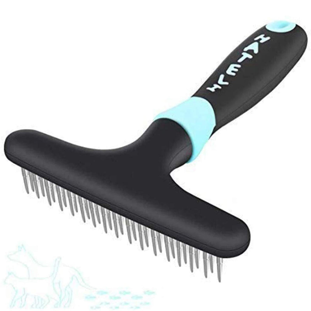 Makerfire Dog Dematting Brush Comb Undercoat Rake for Cats Dogs short or long hair Pet Grooming Tool Double Row of Stainless Steel Pins-Blue Blue - PawsPlanet Australia