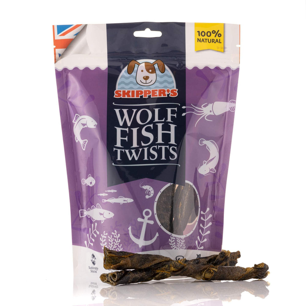 SKIPPER'S Premium Wolf Fish Skin Twists 250gm - Handmade & Gently Air-Dried - Healthy & Highly Nutritious Dog Dental Sticks Long Lasting - Rich in Omega 3 & 6 Oils Dog Chews - PawsPlanet Australia
