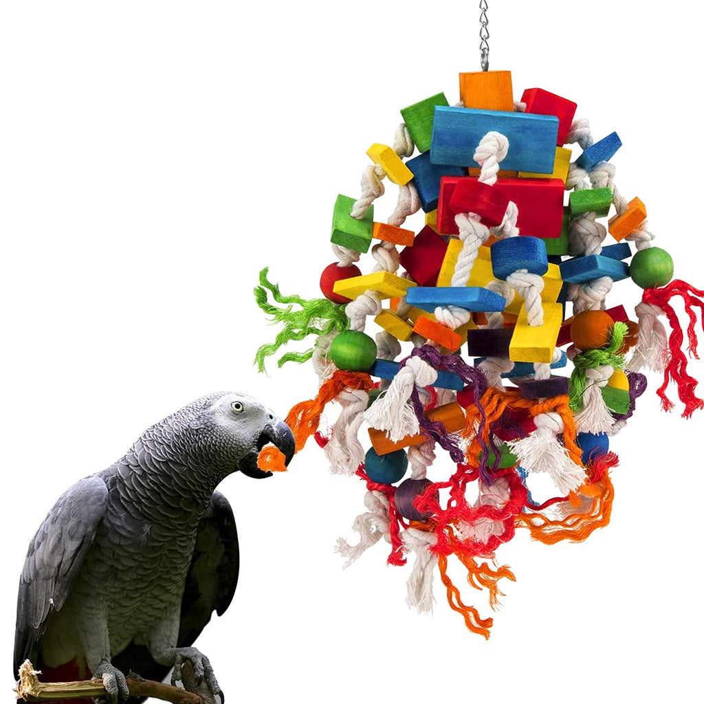 MQUPIN Bird Chewing Toy for Large Parrot Multicolored Natural Wooden Blocks Tearing Toys for Birds Parrot African Grey Macaws (Colourful) FBA-CWWJ-DC - PawsPlanet Australia