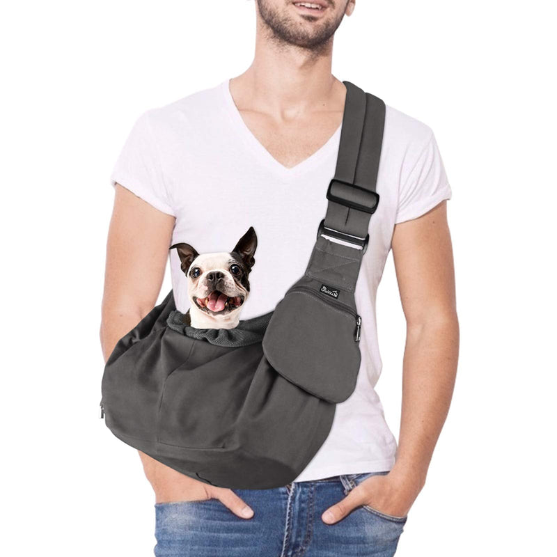 SlowTon Pet Sling Carrier, Dog Papoose Hand Free Puppy Cat Carry Bag with Bottom Supported Adjustable Padded Shoulder Strap and Bag Opening Front Zipper Pocket Safety Belt for Daily Use (Small, Grey) For Pets Up to 9 lbs - PawsPlanet Australia