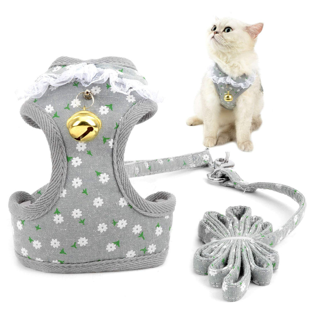 Zunea Escape Proof Cat Harness and Lead Set Adjustable No Pull Mesh Padded Vest with Bell, Cute Floral and Strawberry Printed Small Dog Harnesses for Puppy Kitten for Walking Gray S S (Chest: 28-40cm) grey - PawsPlanet Australia