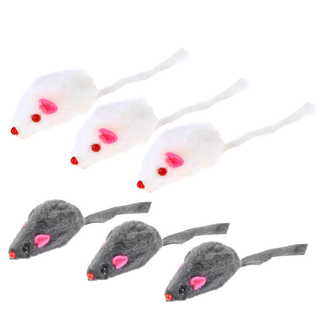 POPETPOP Durable Funny Mini Cute 6Pcs Interactive Plush Stuffed Mice Mouse Playings with Sound Squeaky Black and White for Cats Pet Kitten Kitty - PawsPlanet Australia