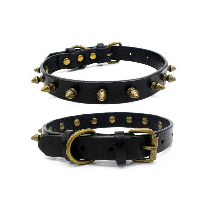 Rantow Studded Leather Dog Collar - Adjustable Puppy Cat Spiked Rivet Genuine Leather Collar for Small Medium Pet - 4 Size 4 Colors for Choice XS Black - PawsPlanet Australia