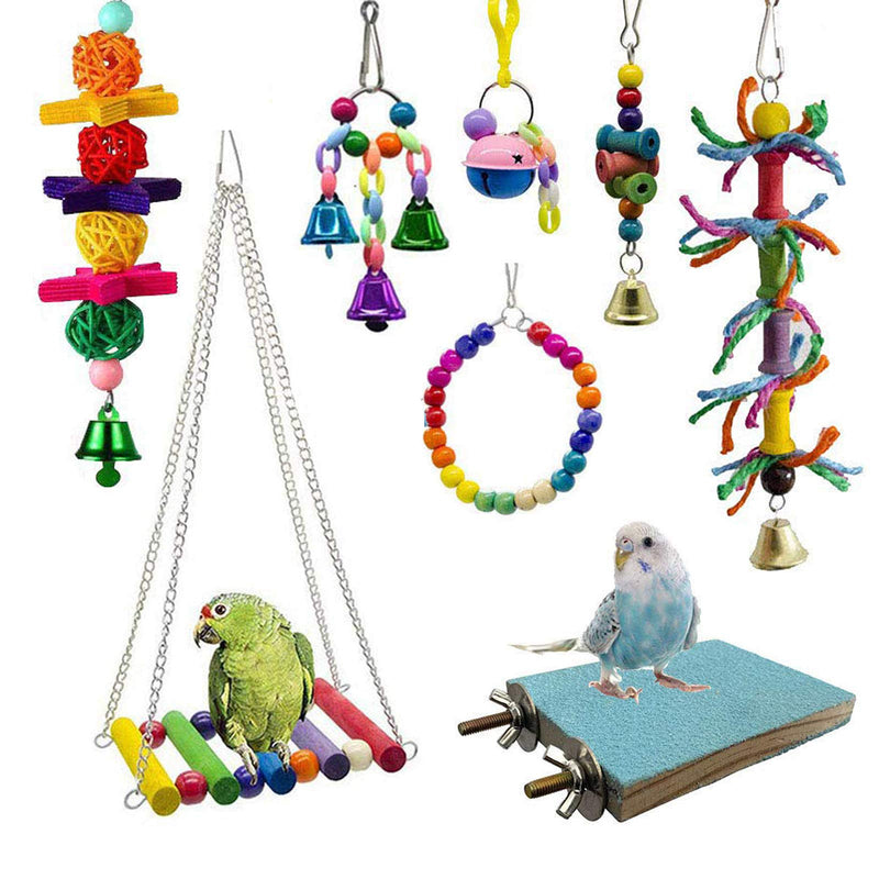 Bebester Bird Chewing Toys, 8Pieces Bird Parrot Toys Bird Hanging Bell Toy Hanging Colorful Swing Chewing Toy Bells, Ladder Swing for Small Parrots, Macaws, Parakeets, Conures, Cockatiels, Love Birds - PawsPlanet Australia