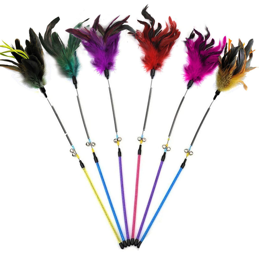 AIDIYA Cat toy with feather Cat Toy Feather Wand Cat Pet Toy Wire Chaser Wand Teaser Feather With Bell (6 Pack) 6 Pack - PawsPlanet Australia
