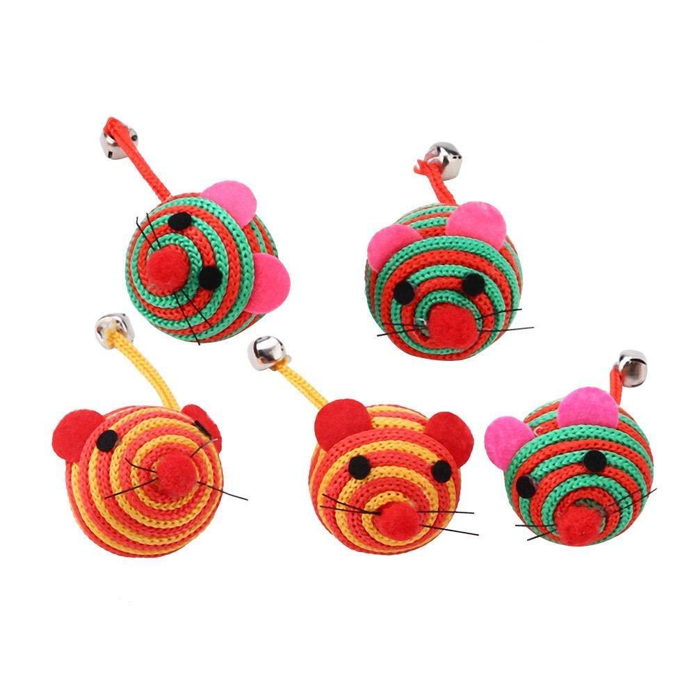Sheens 5pcs/Set Mouse Cat Interactive Toy Colorful Nylon Rope Round Ball Mouse with Long Tail Fun Training Toy Random Color - PawsPlanet Australia