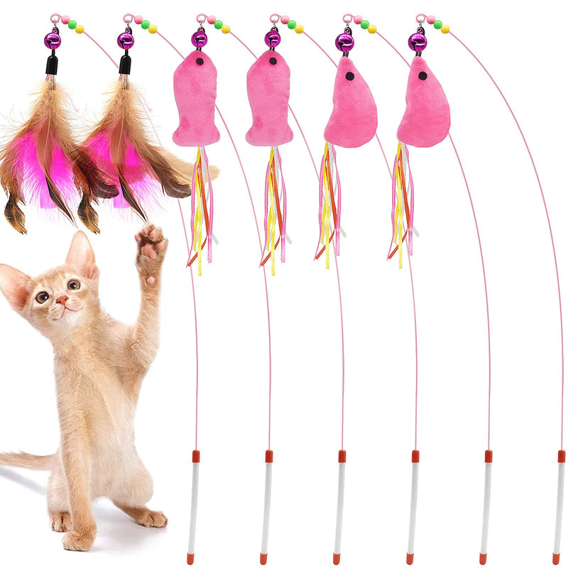 Aidiyapet Cat Toy Feather Wand Cat Pet Toy Wire Chaser Wand Teaser Feather With Bell (6 Pack) - PawsPlanet Australia