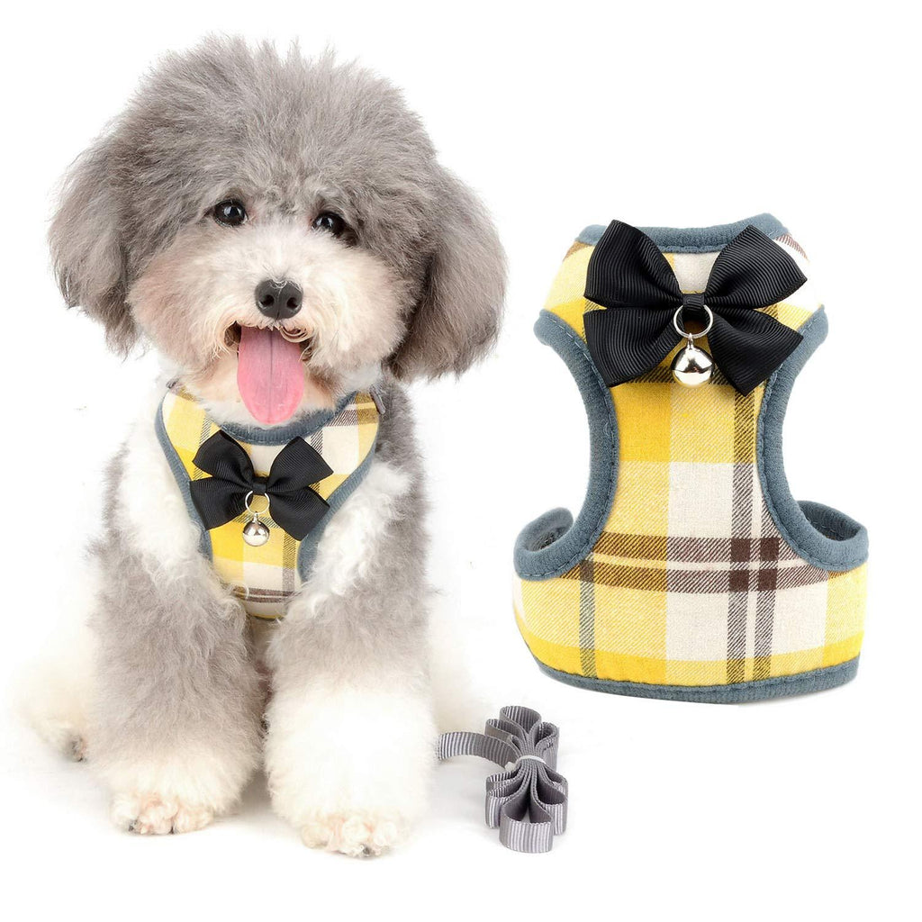 Zunea No Pull Small Dog Harness and Lead Sets Adjustable Soft Mesh Plaid Tuxedo Vest Clothes with Bowtie and Safety Bell for Puppy Chihuahua, Escape proof Cats Harnesses for Walking Yellow S S (chest:23-42cm, weight:1-3kg) yellow plaid - PawsPlanet Australia