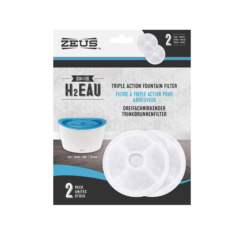 Zeus 91403 H2EAU Triple Action Water Fountain Filter (Pack of 2) - PawsPlanet Australia