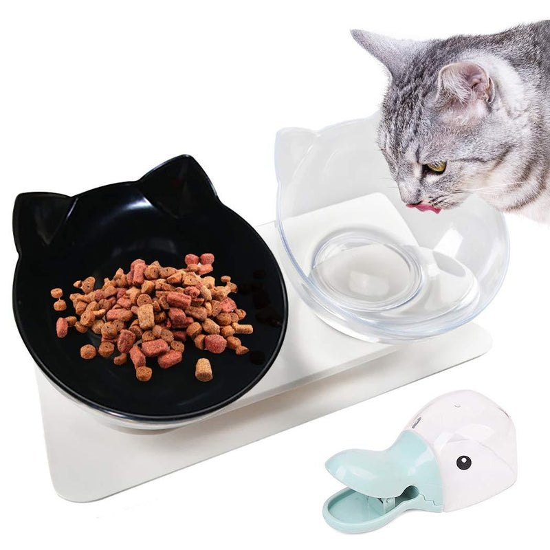 Legendog Cat Bowls, Cat Food Bowls Cat Bowls Tilted/Double Cat Bowl With Stand 15° Inclined Platform Cat Bowl, Non-Slip and Splash-Proof, Durable, Disassemble, Easy to Clean, for Cats and Small Dogs Black-white - PawsPlanet Australia