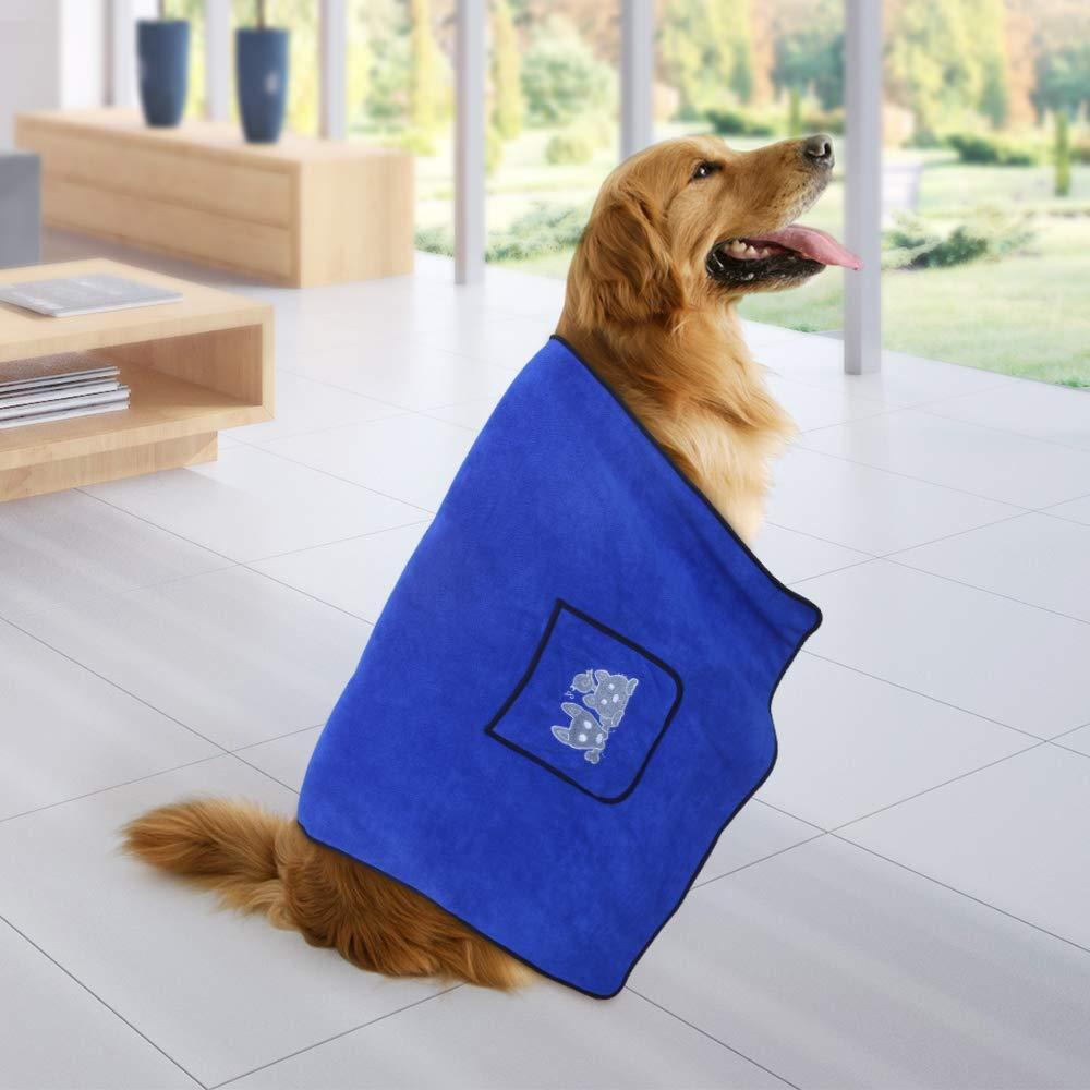 Bravpet Pet Drying Towel Dog Blanket Microfibre Dog Bathrobe Puppy Cat Absorbent Quick Drying Towel Super Soft Bath Towel Machine Washable for Small, Medium, Large for Dog Cat (XL-Large, blue) XL-Large - PawsPlanet Australia