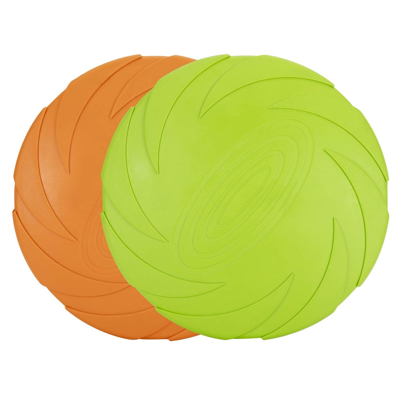 Vivifying Dog Flying Disc, 2 Pack 7 Inch Natural Rubber Floating Flying Saucer Dog Frisbee for Both Land and Water (Green + Orange) Green + Orange - PawsPlanet Australia