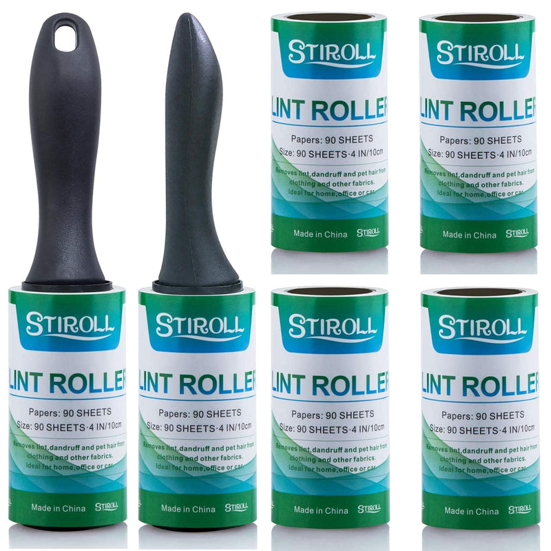 STIROLL Extra Sticky Lint Rollers for Pet Hair, Value Pack with 2 Rollers and 6 Refills (90 Sheets per Refill, Total 540 Sheets 78 M) 6 Refills/540 Sheet - PawsPlanet Australia