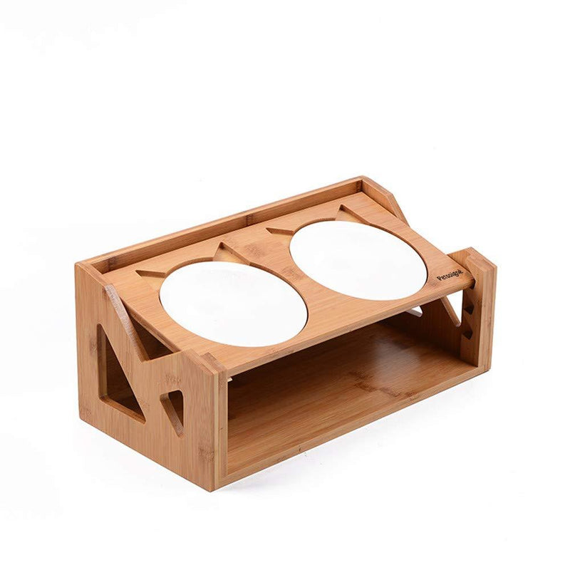 Petsoigné Cat Bowls Pet Dining Table with Raised Slope Wooden Stand Elevated Pet Bowls with Oblique Stand for More Comfortable Eating for Cats, Dogs, Kitten and Puppy (2 Bowls, Liftable) 2 Bowls - PawsPlanet Australia