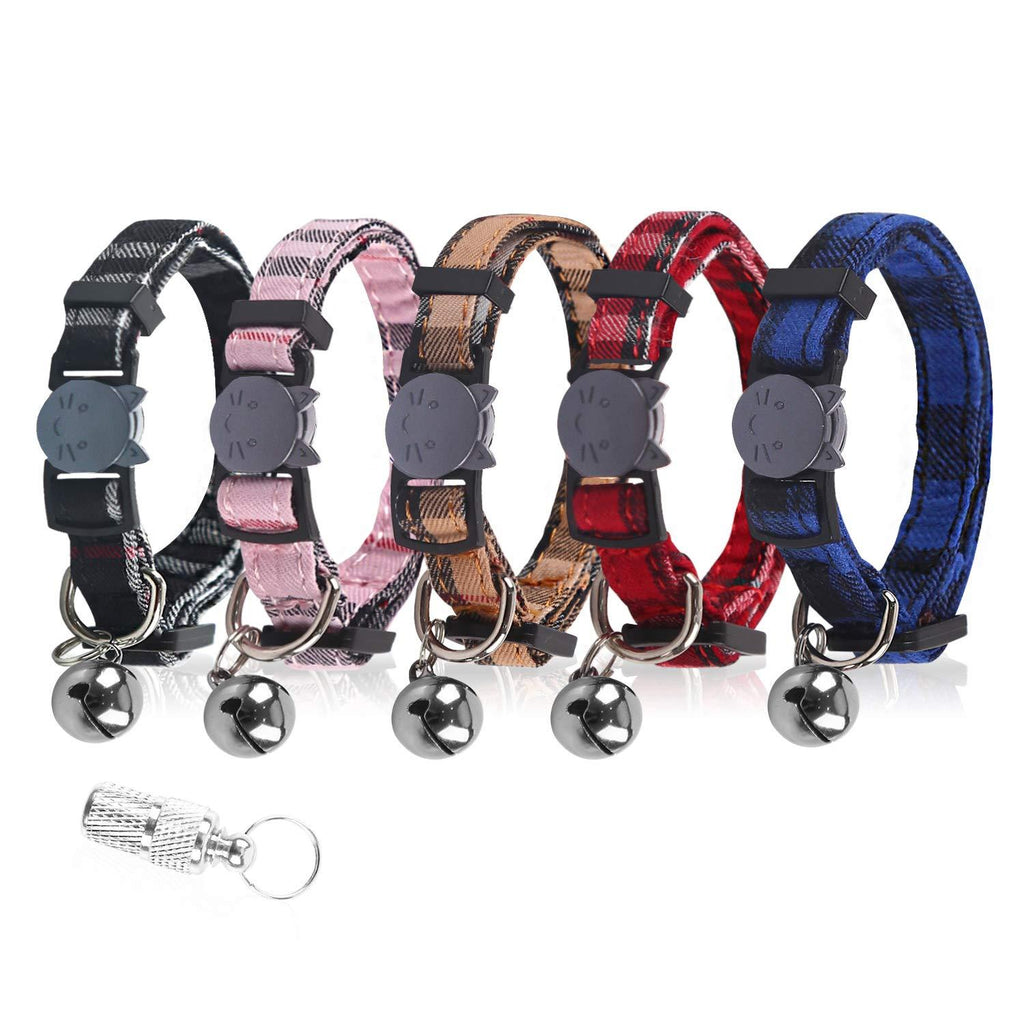 Vetoo 5 Pack Cat Collars, Adjustable Size(7.5-11.61”) Breakaway Safety Quick Release Buckle with Bell and 1 Anti-Lost Tag A: 5 Pack - PawsPlanet Australia