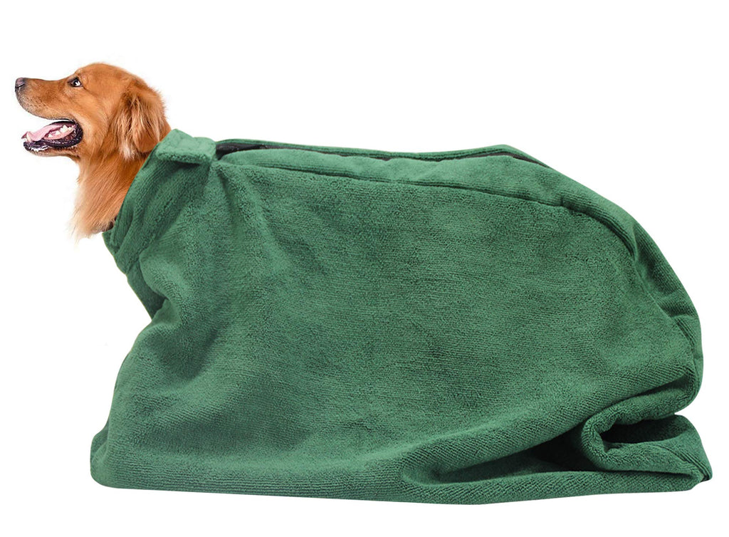 Morezi Dog Bathrobe Towel, Dry Fast Dog Bag, Microfibre Fast Drying Super Absorbent Pet Dog Cat Bath Robe Towel - Green - Medium Medium (82x62cm) - PawsPlanet Australia