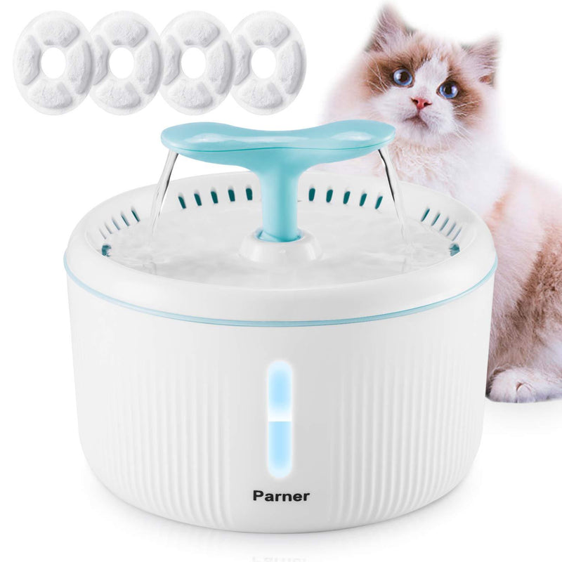 semai Cat Water Fountain, Water Dispenser for Cat with Water Level Window, Cat Flower Style Water Bowl with 4pcs Hygienic Filter, Pet Fountain with LED Light, Night-vision. Blue with Water Level Window - PawsPlanet Australia