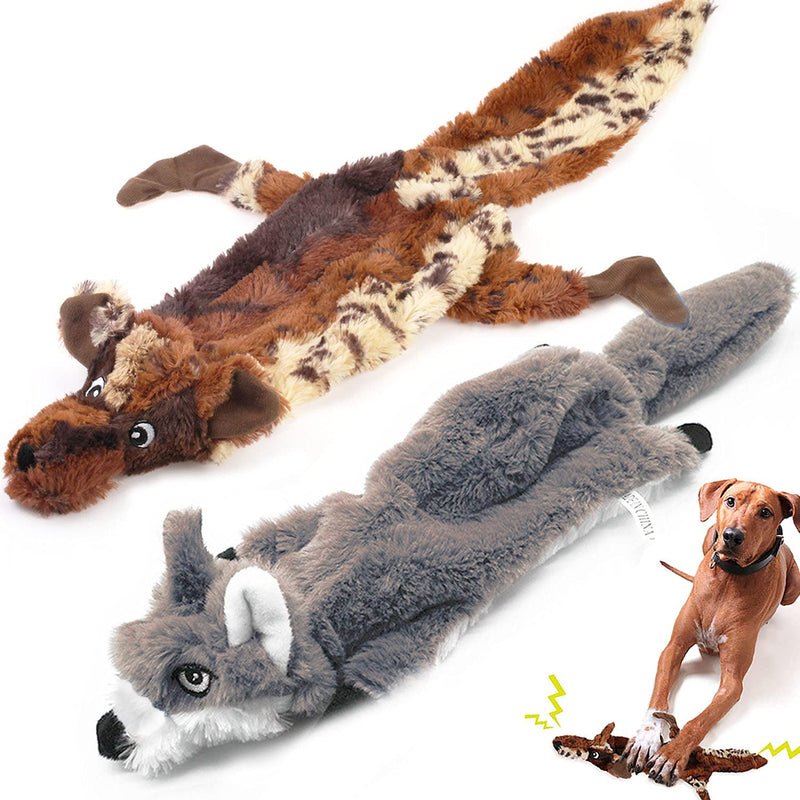 Aidiyapet Dog Toys with Squeakers, Durable Plush Squeaky Dog Chew Toy Set,Crinkle Dog Toy for Medium and Large Dogs, 2 Pack Wolf Raccoon - PawsPlanet Australia