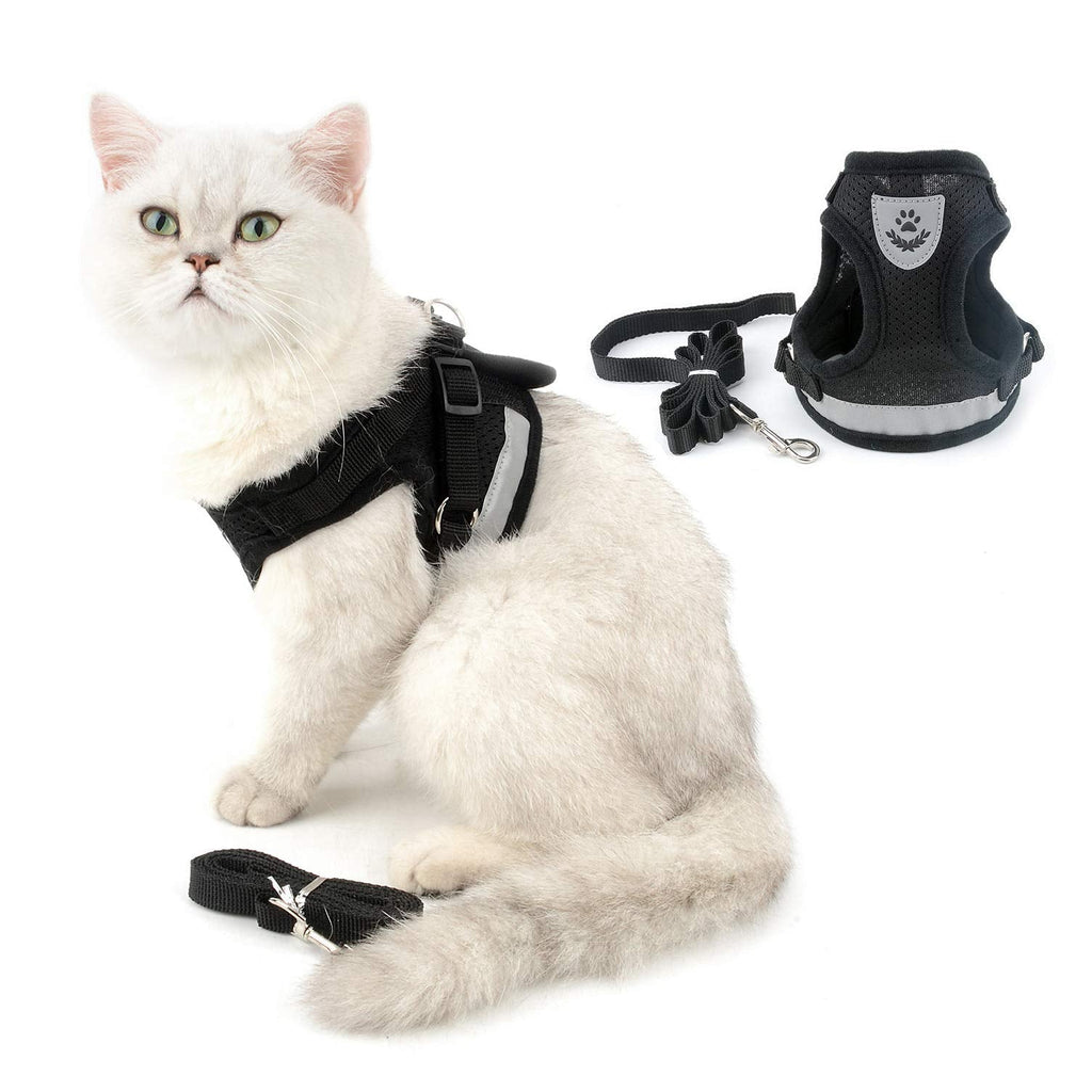 Ranphy Cat Harness and Lead Set?Escape Proof Adjustable Vest No Pull Reflective Walking Jackets Breathable Small dog Step In Harness Soft Mesh Padded for Boy Girl Puppy Kitten Black XS XS(Chest 26cm) - PawsPlanet Australia