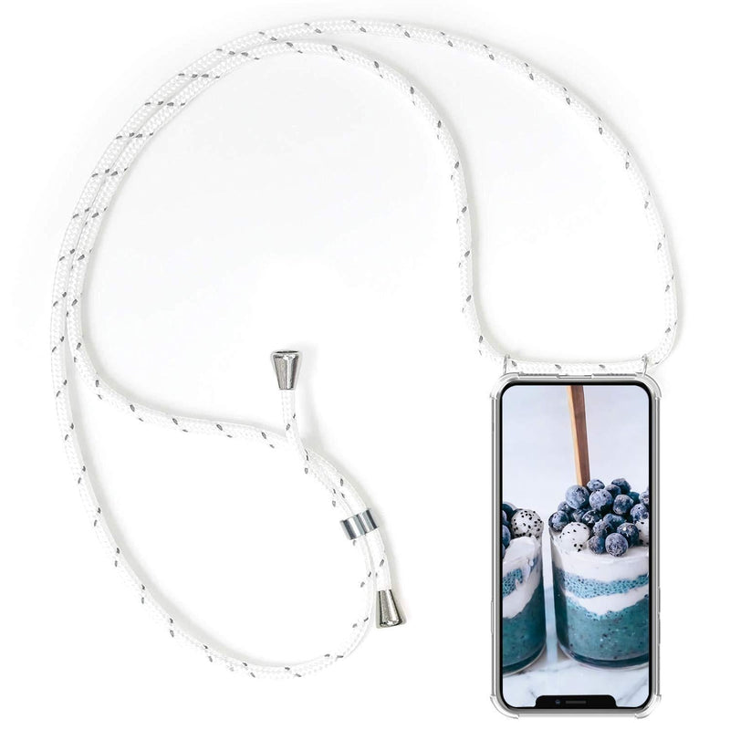 Alsoar Compatible Necklace for iPhone XS Max Case, Transparent TPU Silicone Necklace Cover for iPhone XS Max with Soft Cord + Four Angle Protection White Grey - PawsPlanet Australia