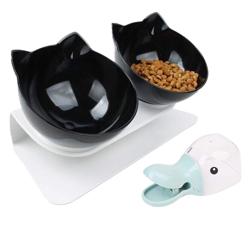 Cat Bowls Legendog-Double Cat Bowl with Stand Cat Feeding Bowls With 15 ° Inclined Kitten Bowls Cat Food Bowl Black - PawsPlanet Australia