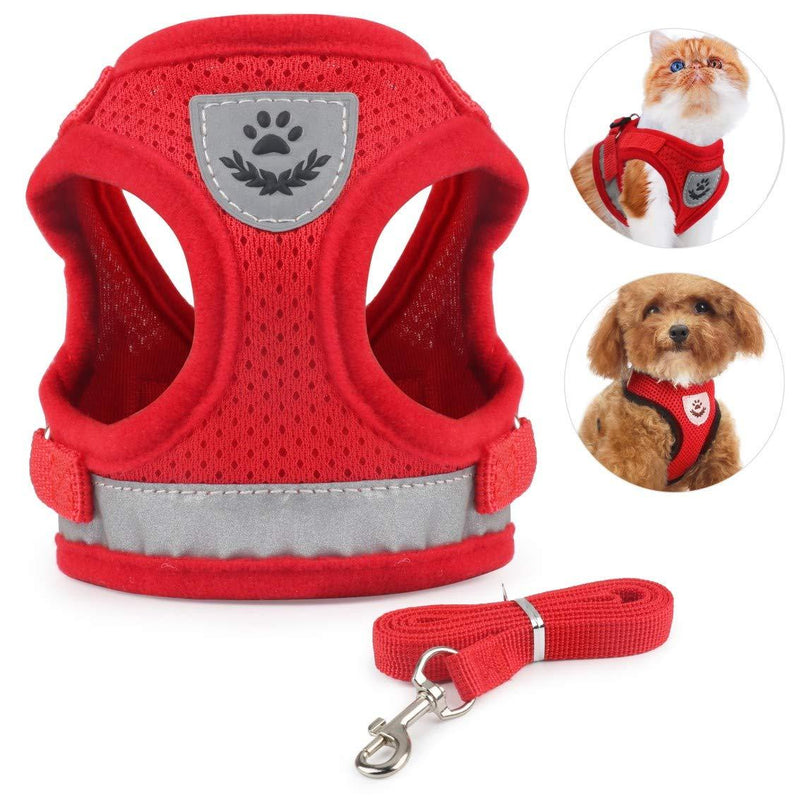 Idepet Cat Harness and Leash for Walking Adjustable Soft Mesh Vest Harnesses with Reflective Strap Metal Leash Ring Metal Clip for Small Medium Large Cats Pets Kitten Puppy Rabbit XS Red - PawsPlanet Australia