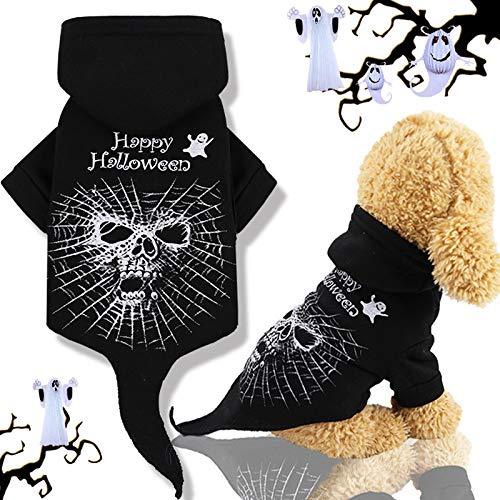 Idepet Halloween Pet Hoodie Coat, Black Skull Puppy Dog Apparel Outfits Winter Clothes Chihuahua Dressing up Party for Small Dogs or Cats L - PawsPlanet Australia