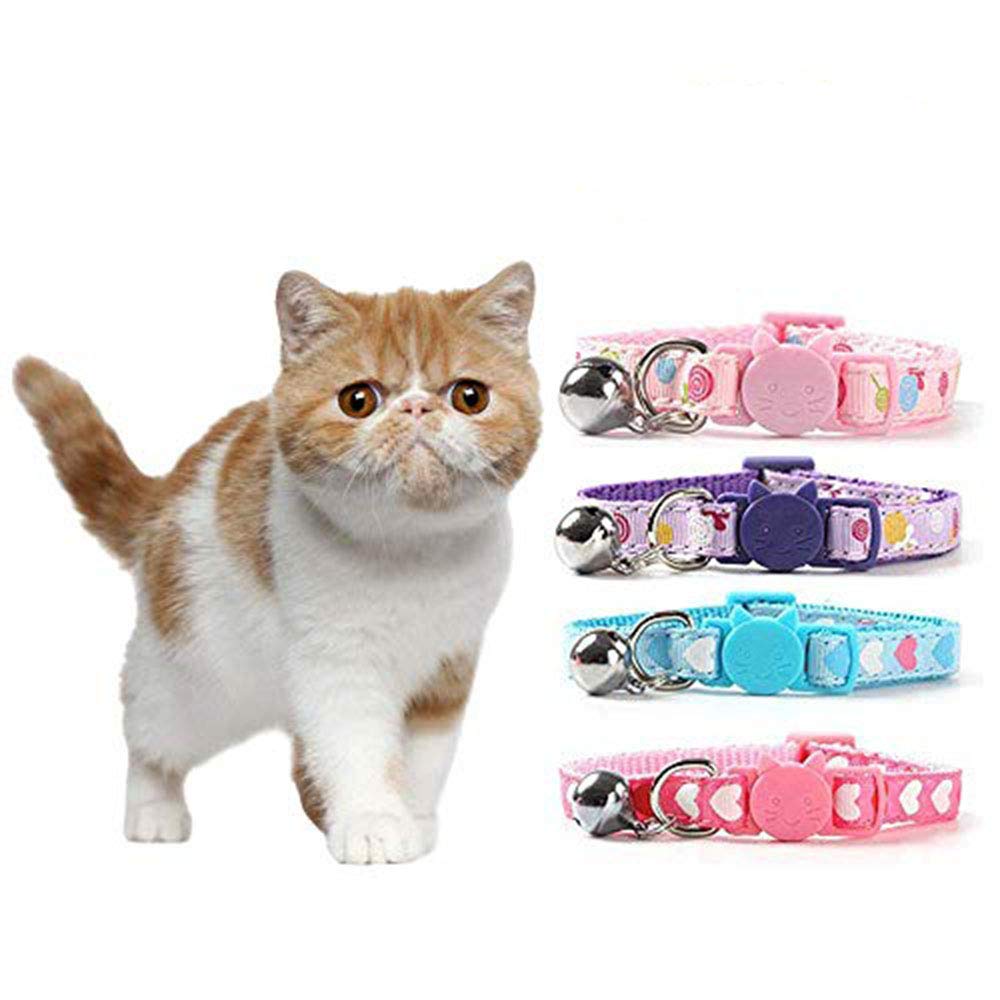 DAIXI Cat Collar,Bell Adjustable Cat Collar with Release Buckle Cat Bell Collar with Heart-Shaped Nylon Strip for Cat, Puppy 4pcs. - PawsPlanet Australia