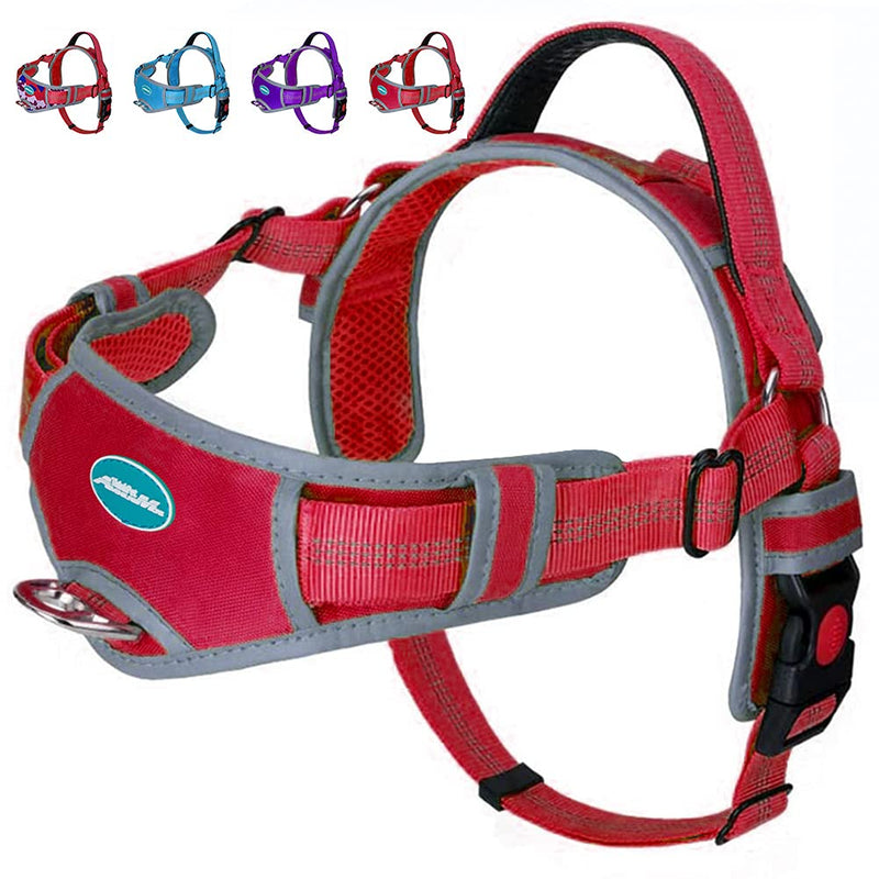 ThinkPet No Pull Hundegeschirr Breathable Sport Harness - Escape Proof/Quick Fit Reflective Padded Dog Safety Vest with Handle Back/Front Clips, Easy for Walking Training S(Chest:51—62cm,Neck:32—47cm) Red - PawsPlanet Australia