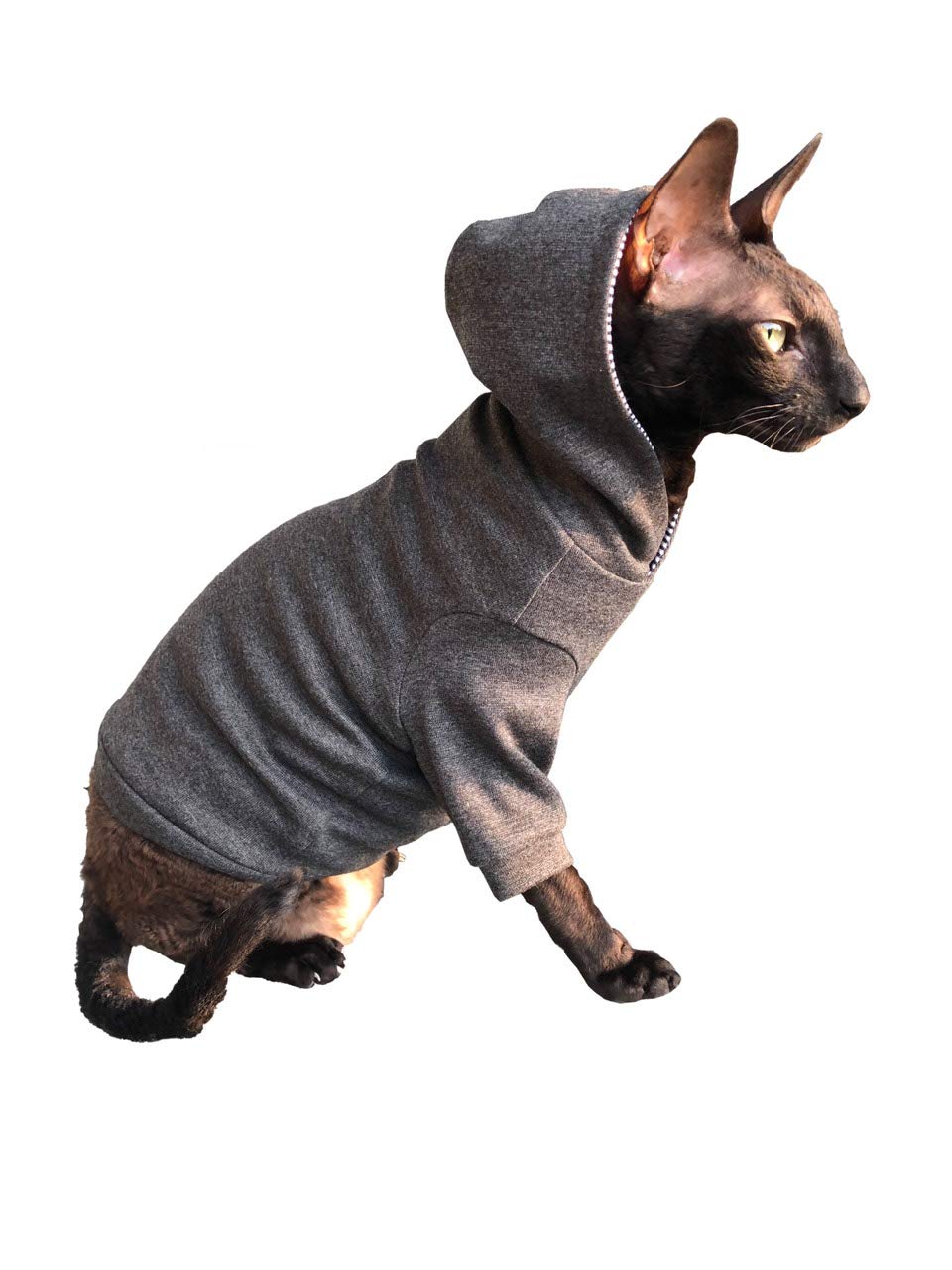 Sphynx Cat Dark grey Hoodie Home sweet home KotomodaCatWear Cat Clothes For Naked and HairlessCats (XS) XS - PawsPlanet Australia