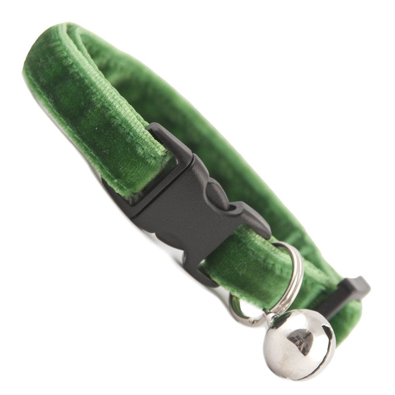 Large Breed Cat Collar | Angelica Green Double Velvet | Removable Bell | UK Made | Safety Release Buckle | Ragdoll | Maine Coon Large Breed (25 - 35 cm) - PawsPlanet Australia