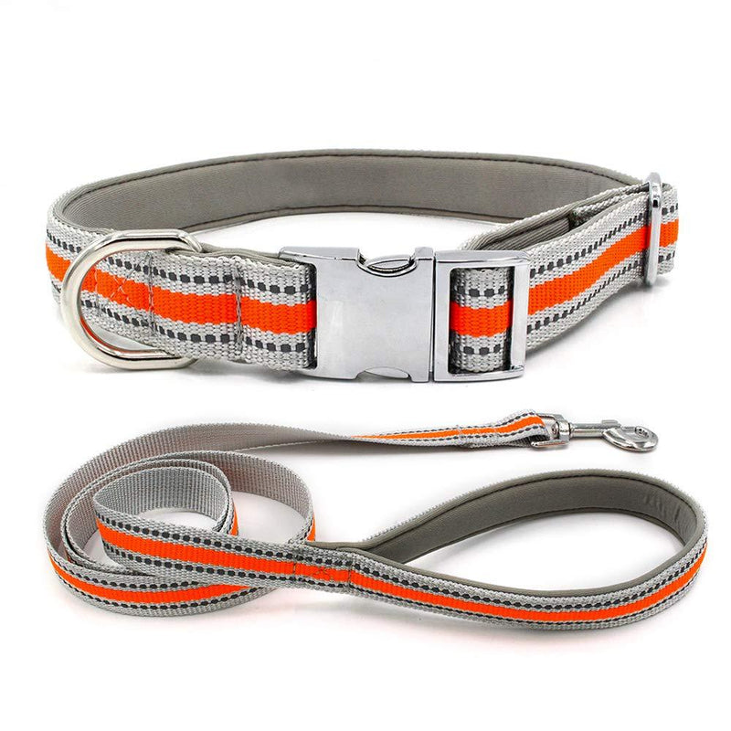 Mcdobexy Pet Reflective Stripe Adjustable Classic Padded Lead and Collar Set for Dogs Cats(S,Orange) S Set(Neck 27-40cm) Orange - PawsPlanet Australia