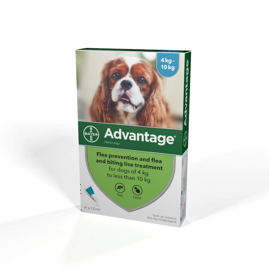 Advantage Spot On Flea Treatment 100 Medium Dogs 4-10kg, 4 pipettes - PawsPlanet Australia